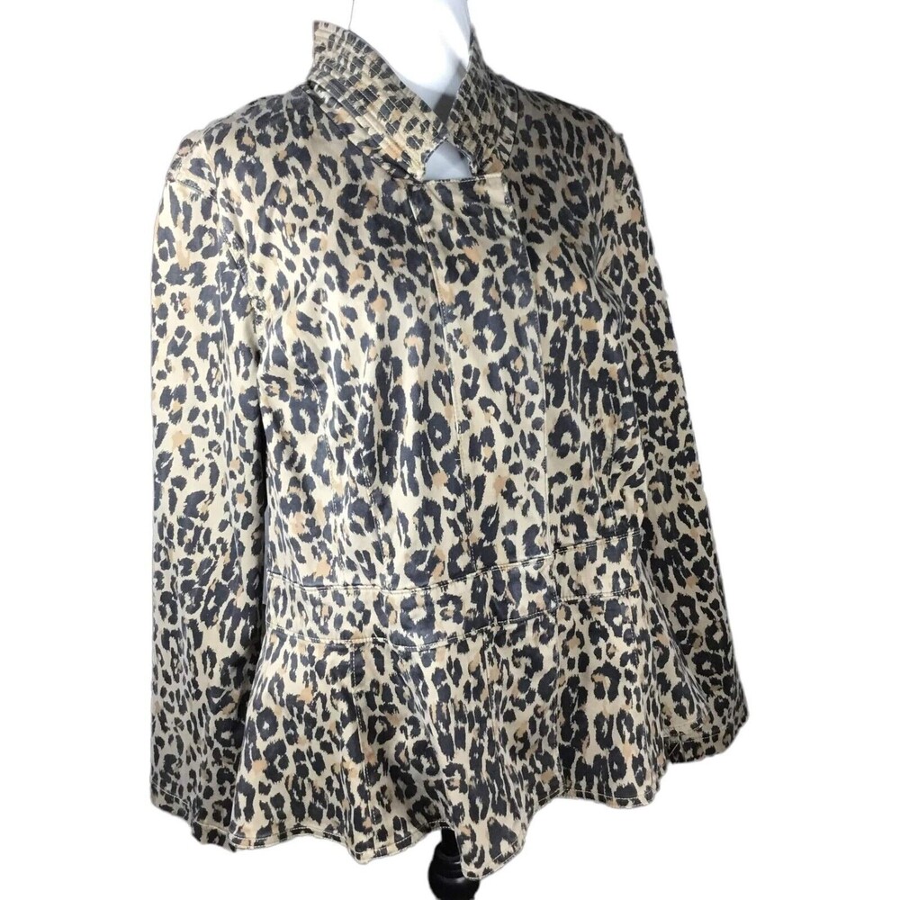 NWT Lane Bryant Leopard Print Collared Long Sleeves Zip Pleated Jacket 20 Cream